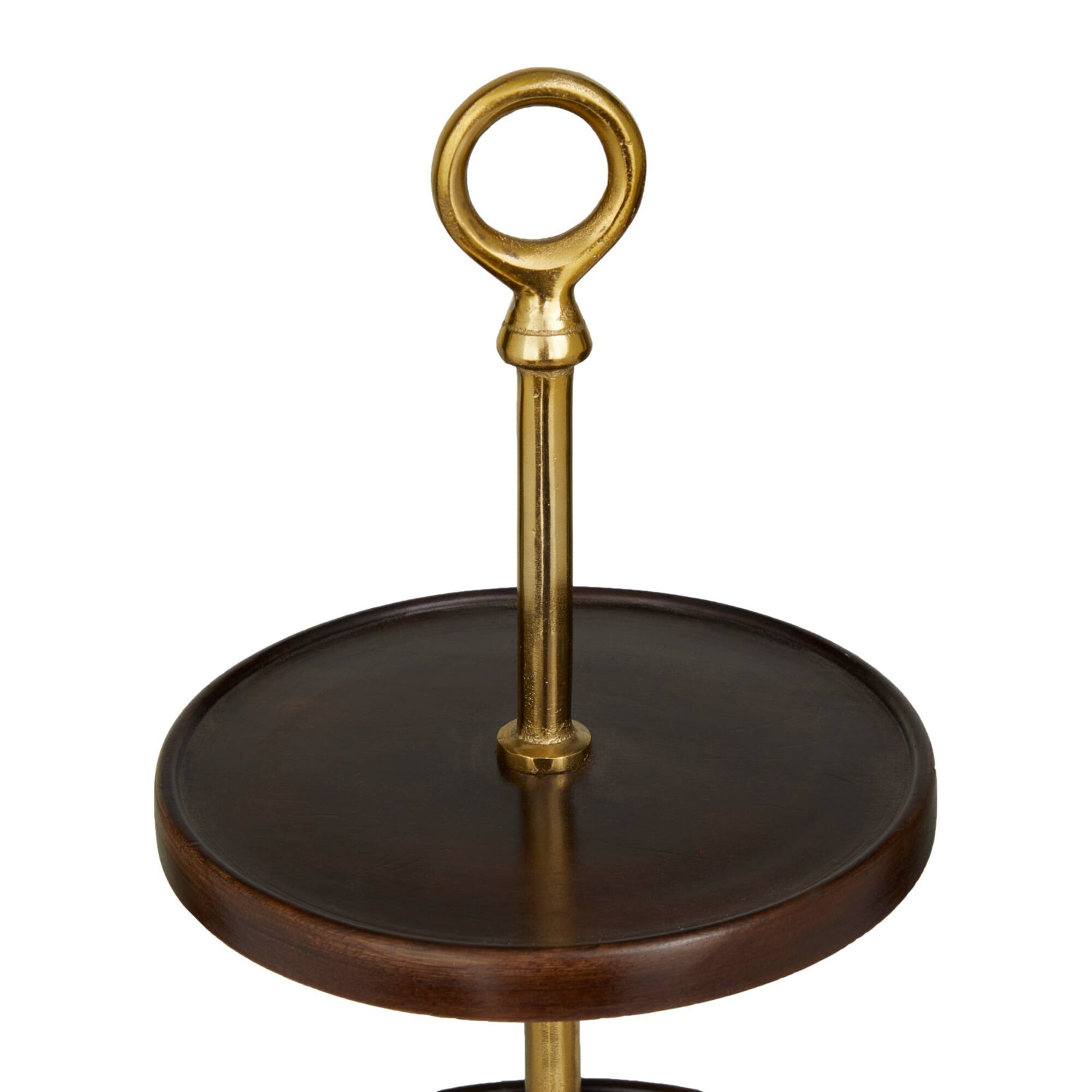 Dark Brown Mango Wood Coastal Tiered Server, 15" x 14" x 26"